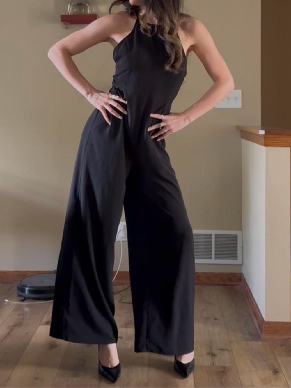 entro Black Halter Wide-Leg Jumpsuit